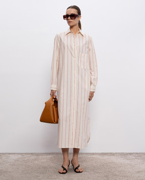 Toteme Beige striped silk shirt dress 252WRD1752FB0388
