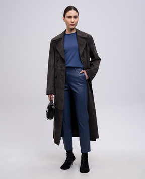 Babe Pay Pls Gray suede double-breasted coat 2517SUEDE