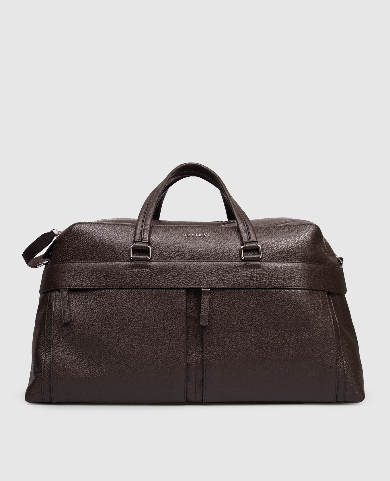Brown leather travel bag with logo Orciani