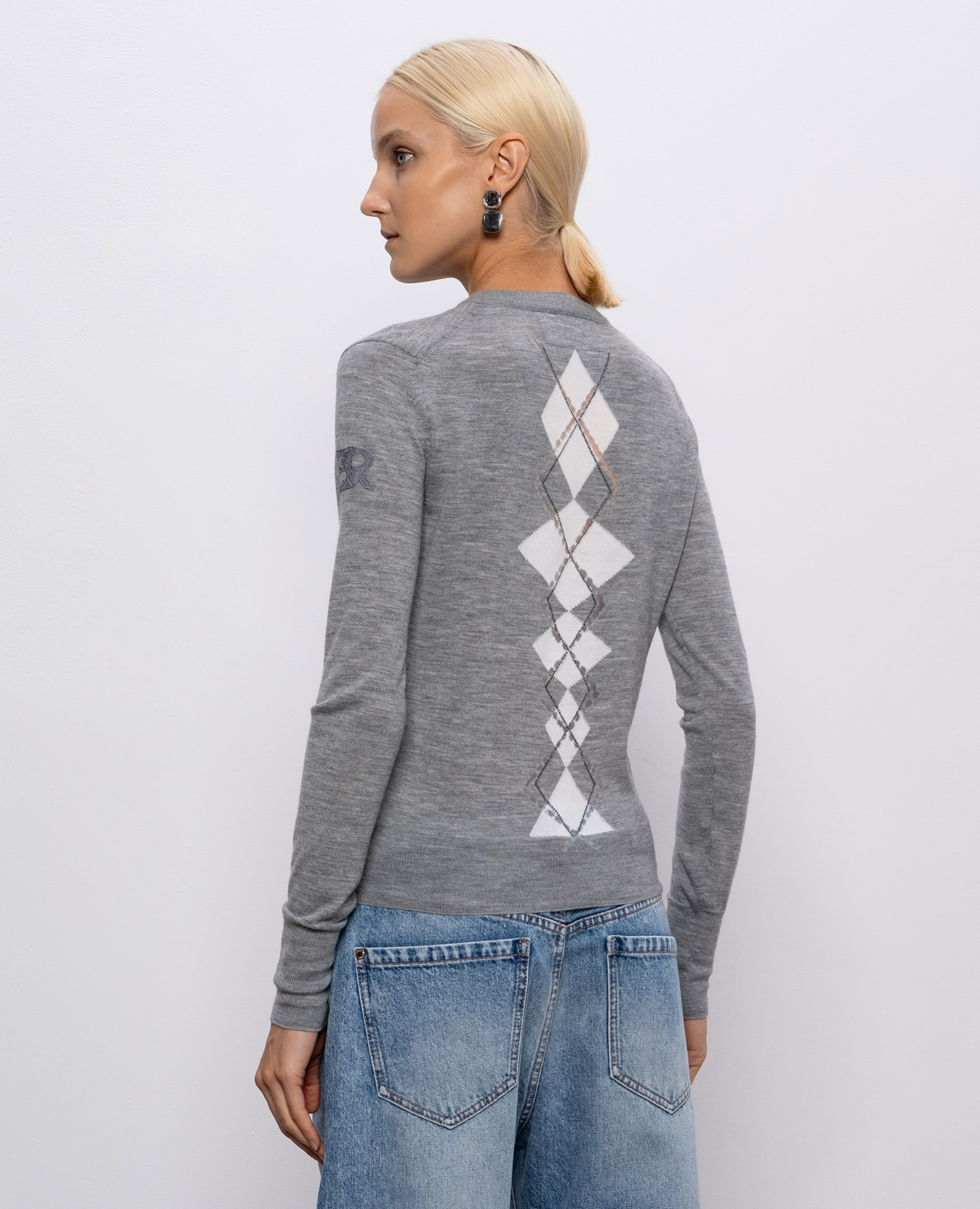 Gray wool cardigan with geometric pattern Ermanno Scervino 4