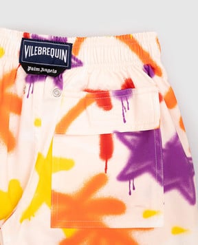 Palm Angels Children's beige printed swim shorts PBFD001F25FAB001