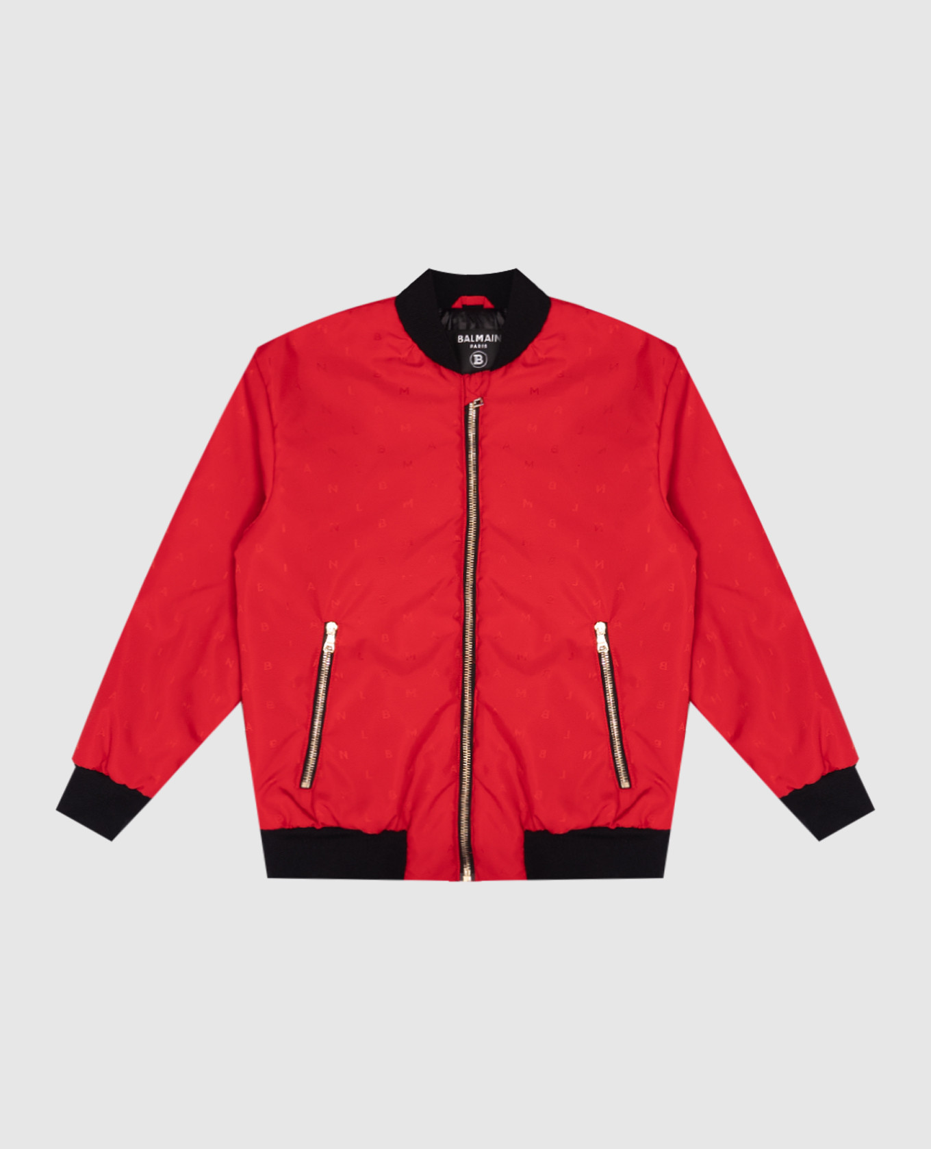 

Kids red bomber jacket with logo monogram pattern Balmain