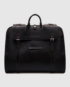 Brunello Cucinelli Borsa porta abiti in pelle nera con stampa logo MBZIBU351