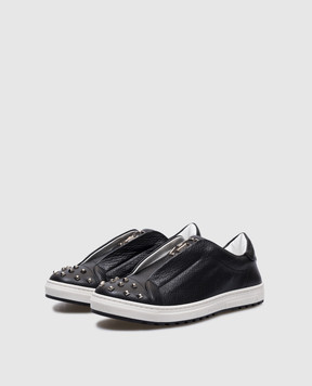 Philipp Plein Tom children's black leather sneakers with rivets BSC00153538