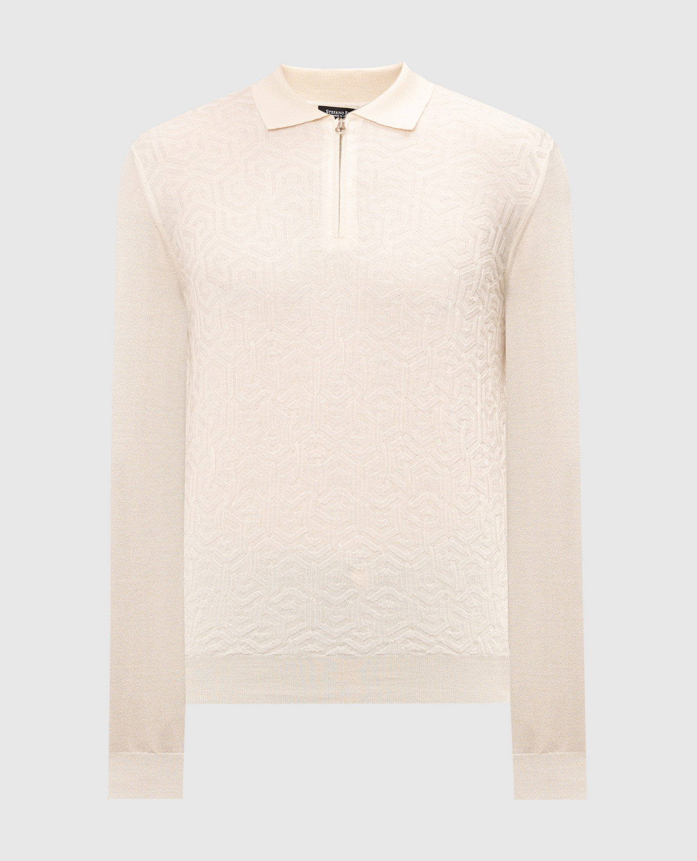 

White wool, silk and cashmere polo with logo monogram Stefano Ricci