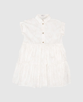 Brunello Cucinelli Children's white dress with frills in a print BL934A023C