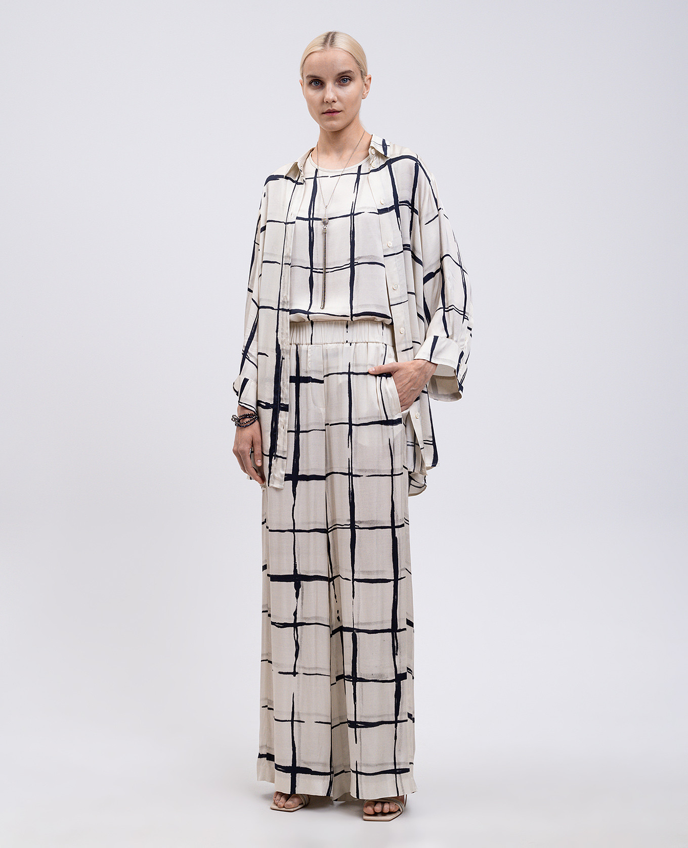 Beige long checked blouse Peserico 2