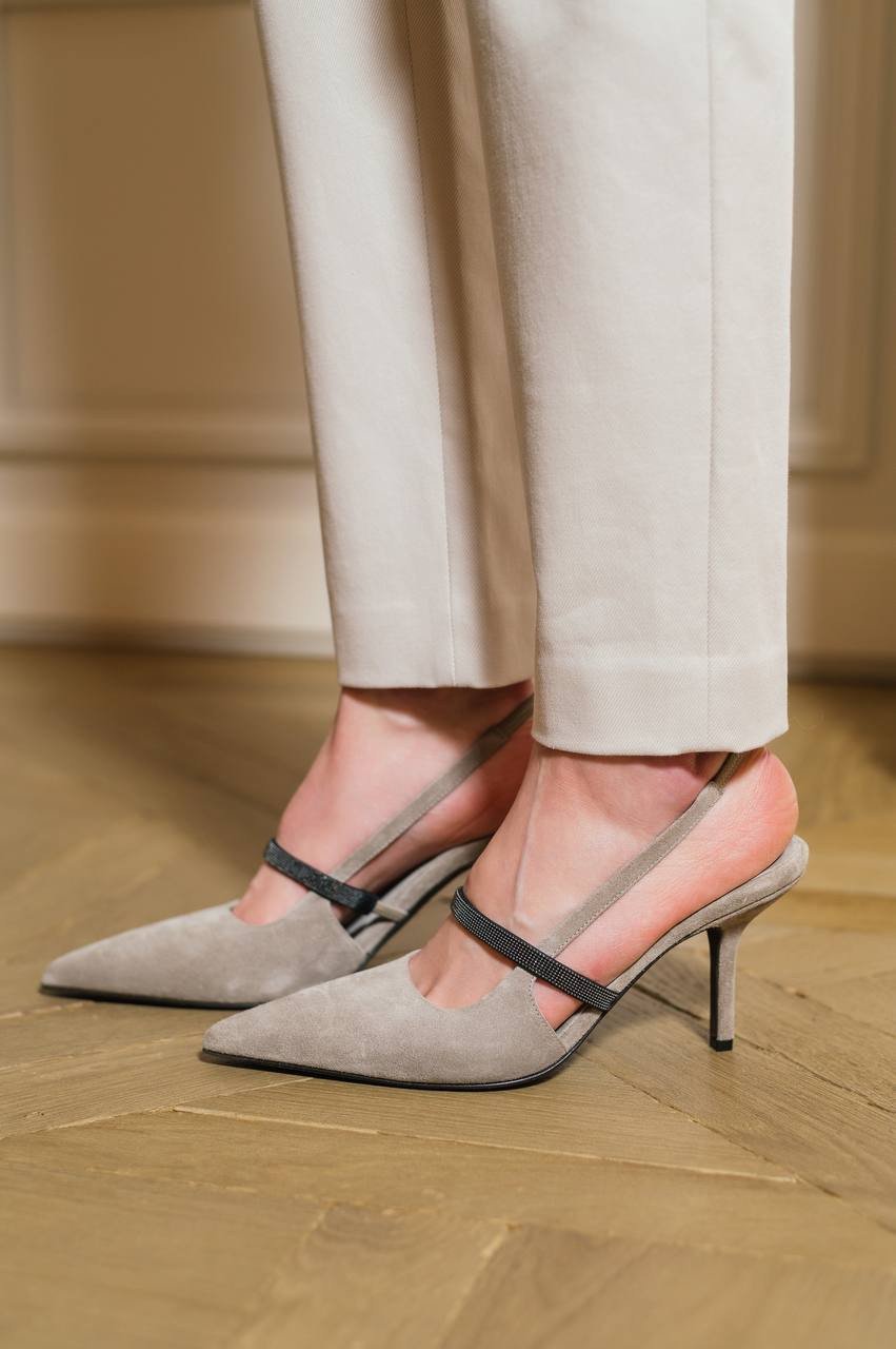 

Gray suede slingbacks with monil chain Brunello Cucinelli, Grey