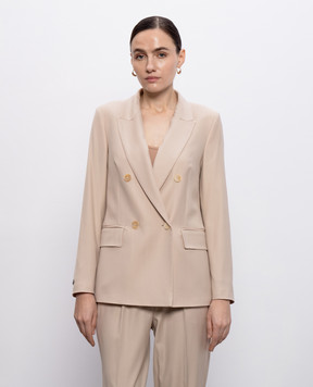Peserico Beige double-breasted wool jacket with patch E0190506461