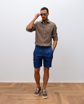 ISAIA Blue linen shorts PNC02194050