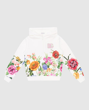 Dolce&Gabbana Children's white floral print sports jacket with monogram logo L5JWAUII7GX812