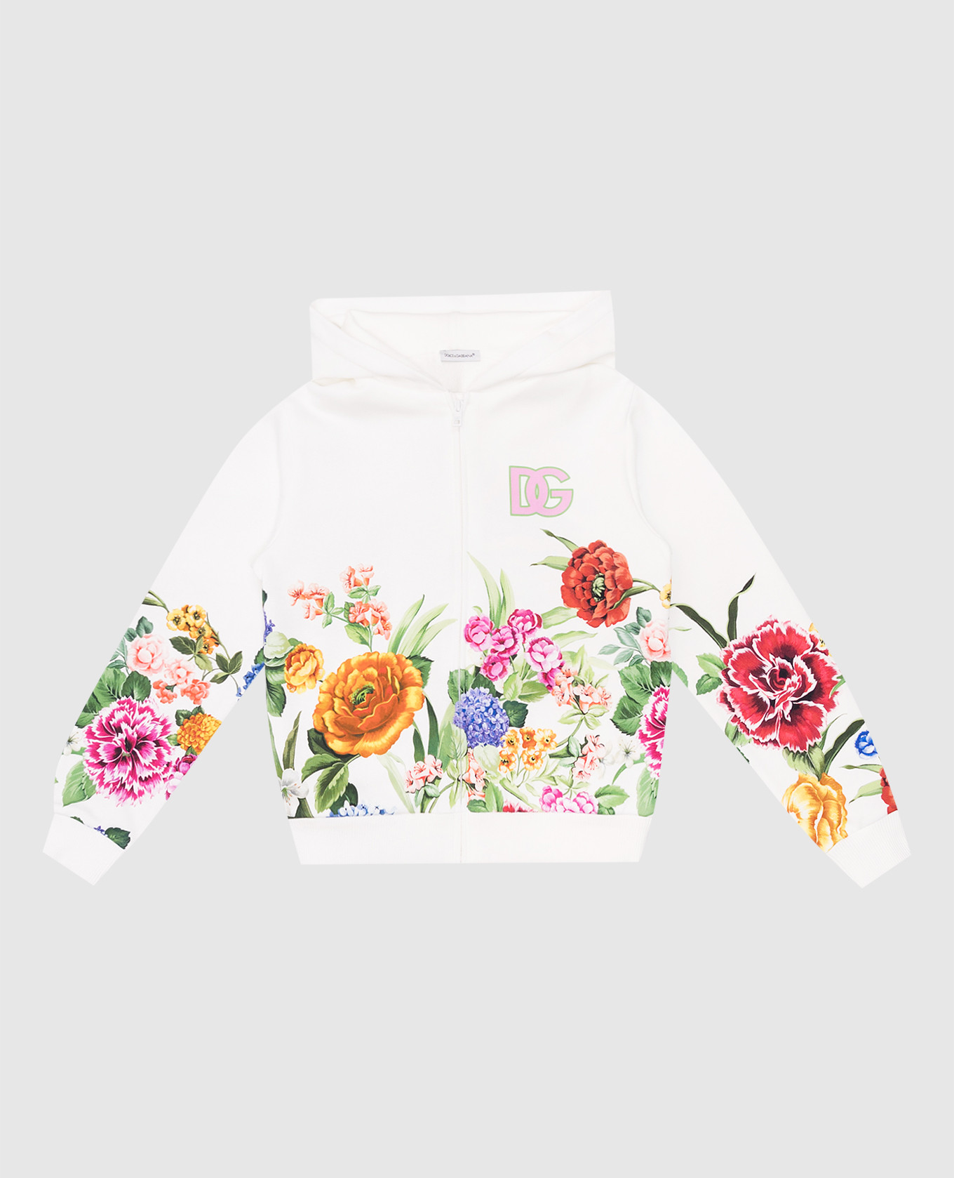 Children&#39;s white floral print sports jacket with monogram logo Dolce&Gabbana