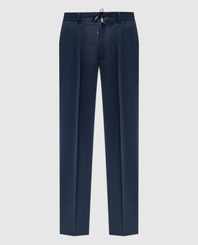 Stefano Ricci Blue trousers in wool and silk with a metallic logo M1T4100022C102HA