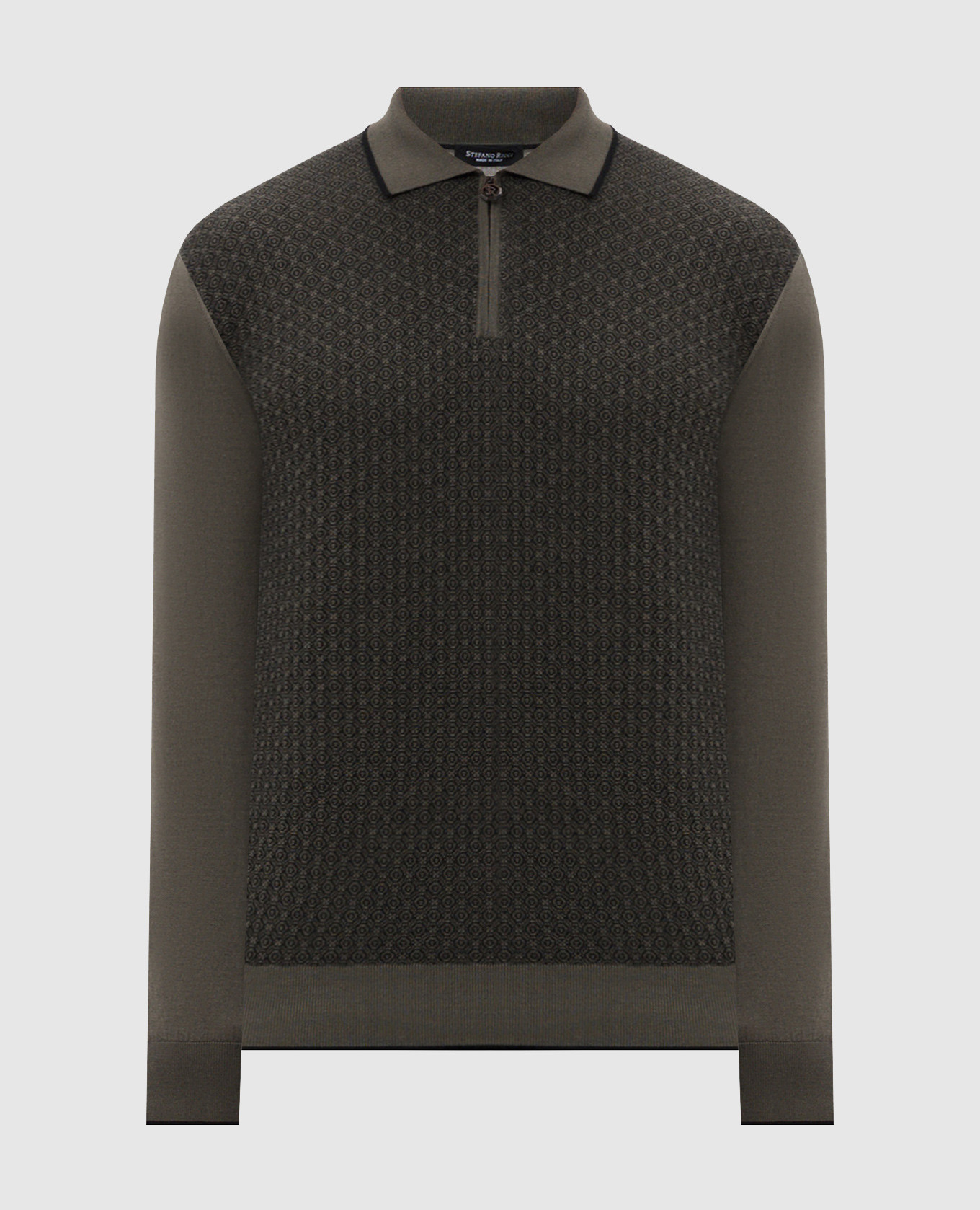 

Green cashmere and silk polo with patterned metallic logo Stefano Ricci