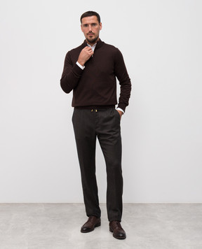 Cashmere&Whiskey Brown merino wool jumper with zipper 77397