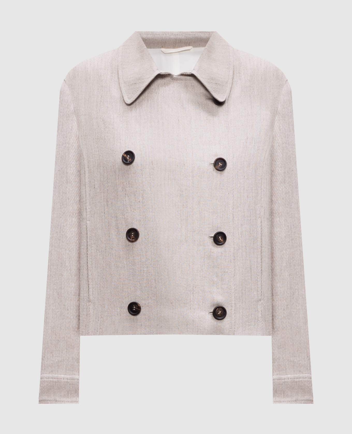 

Beige double-breasted linen crop jacket Brunello Cucinelli
