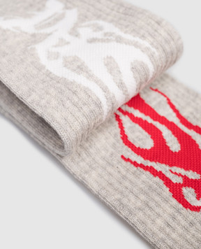 Palm Angels Grey insulated socks with monogram logo pattern PMRA001F25FAB002