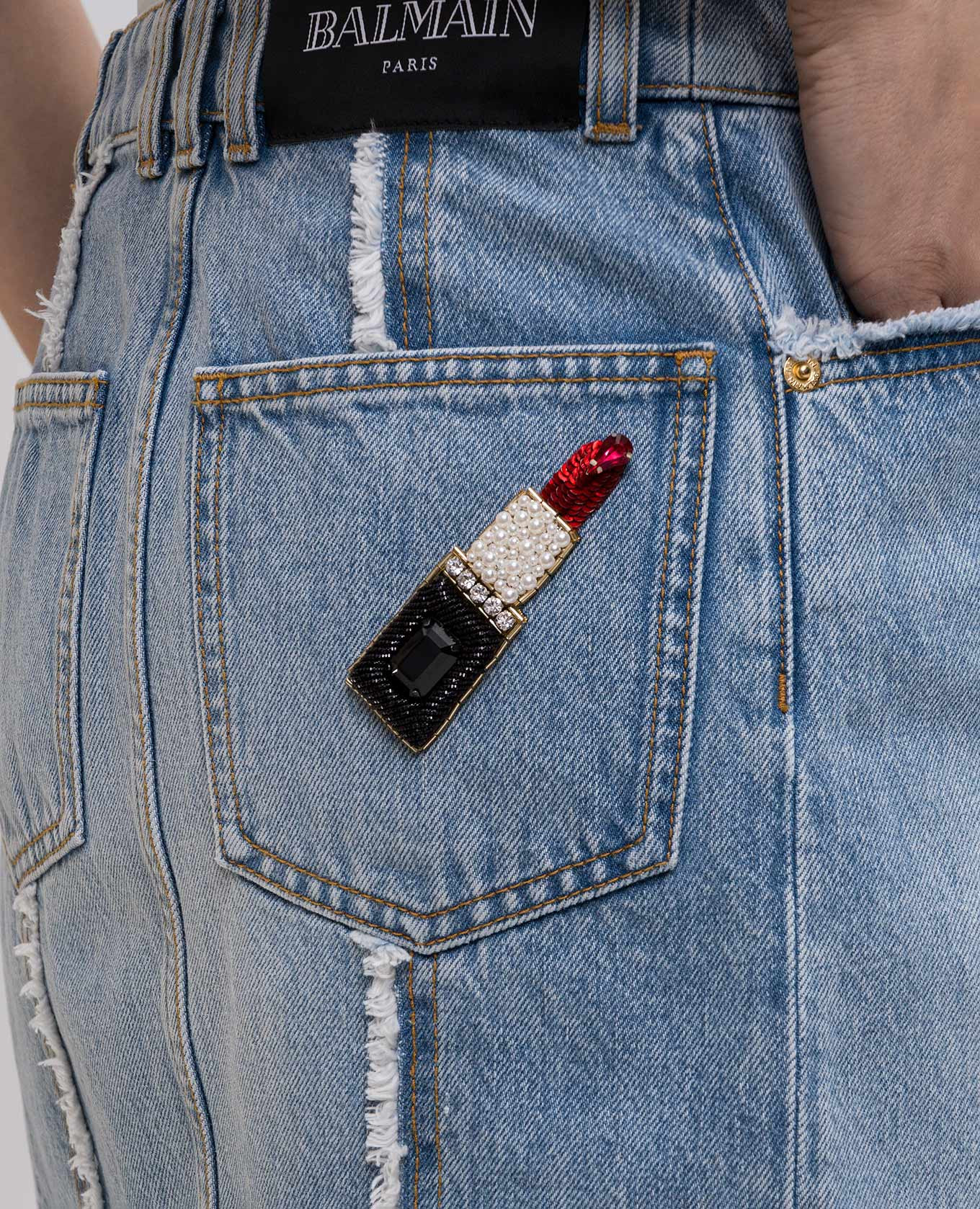 

Blue denim flared skirt Balmain, Light blue