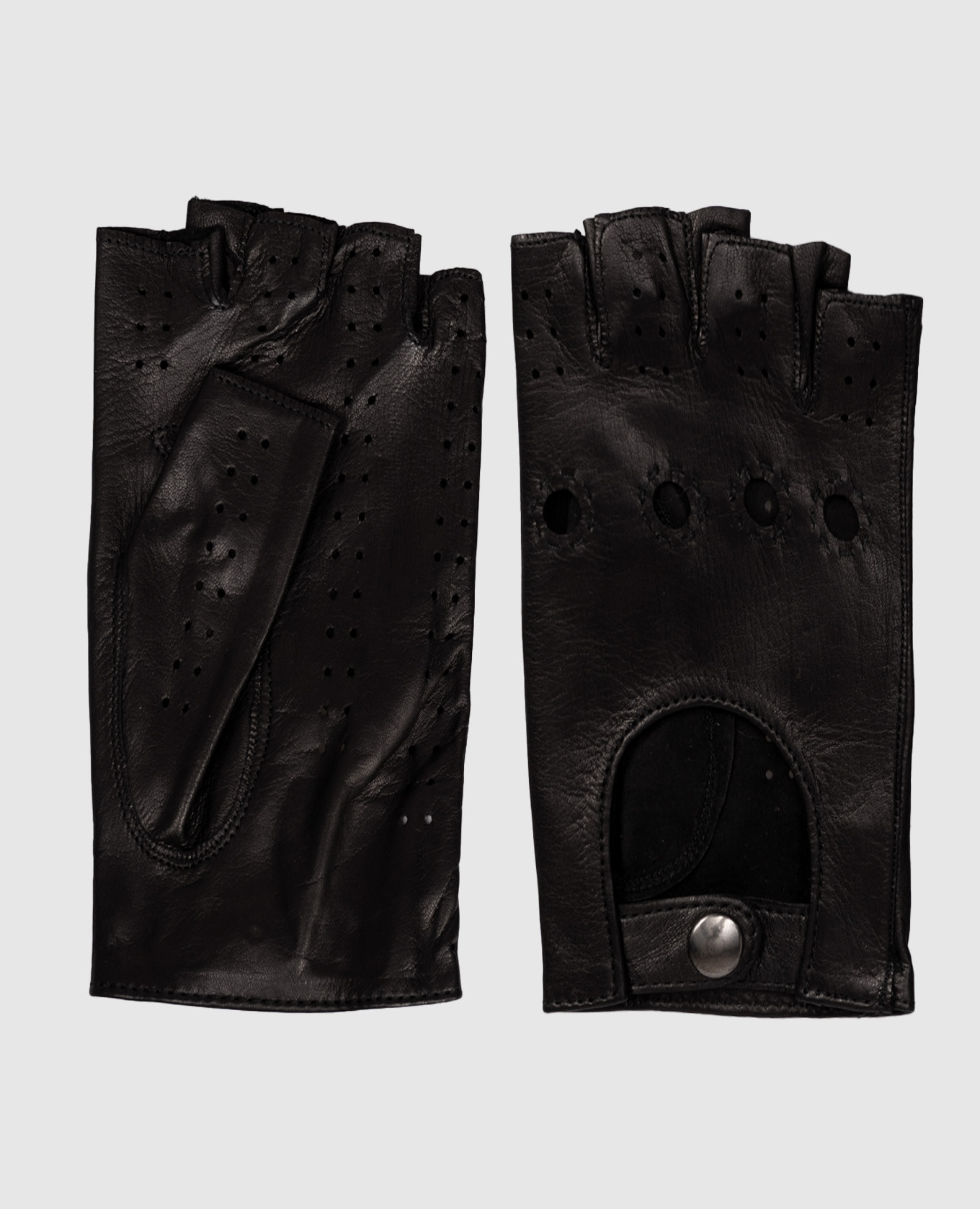 Black leather mittens with perforation Babe Pay Pls