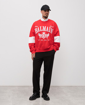 Balmain Red sweatshirt with Balmain College embroidery FH0JS191GF27
