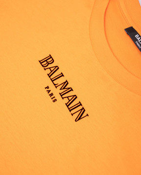 Balmain Children's orange T-shirt with textured logo BW8P51Z1751410