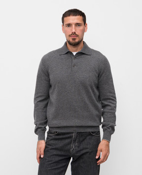 Brunello Cucinelli Grey melange cashmere polo shirt M2200295