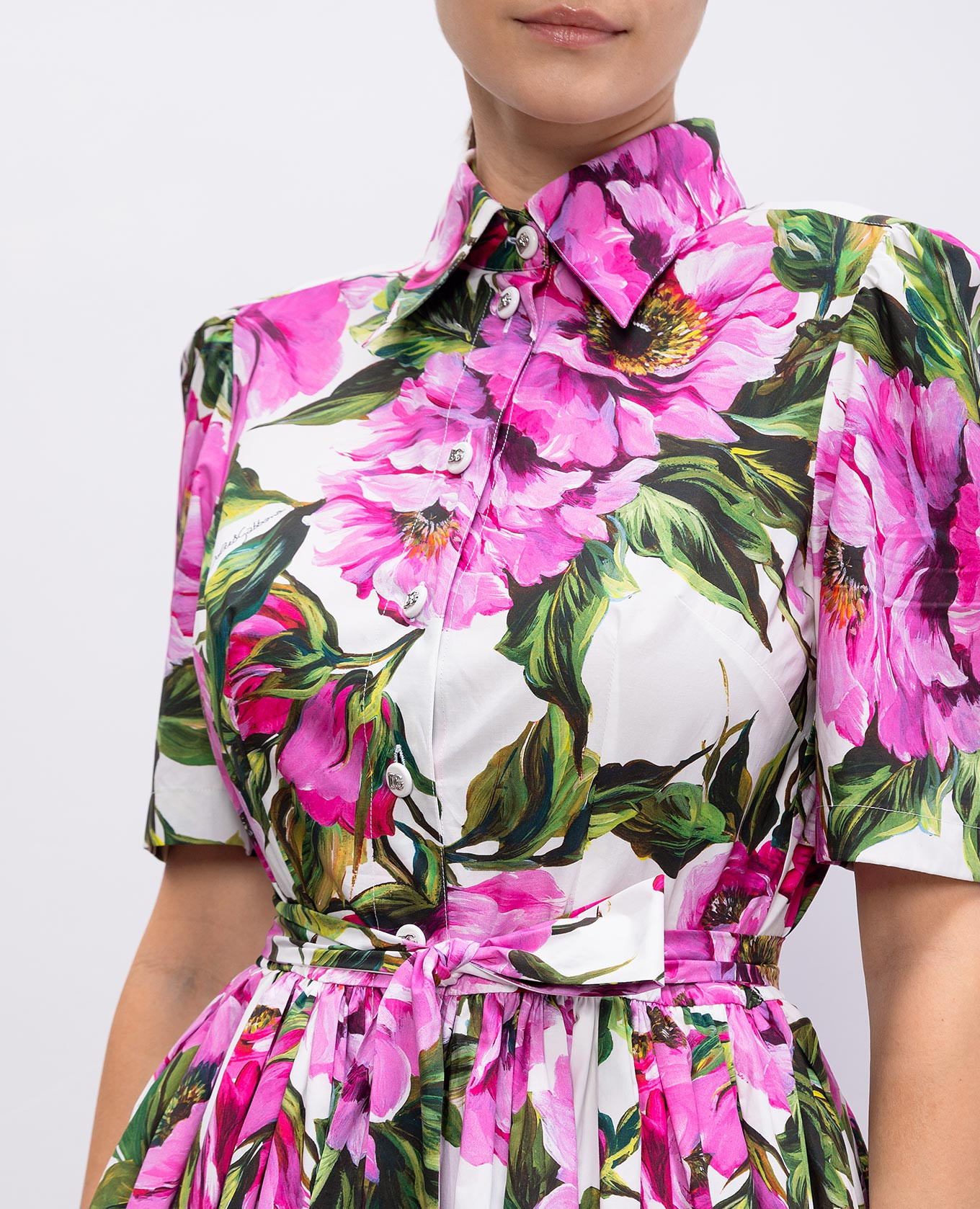 

White midi dress with peony print Dolce&Gabbana