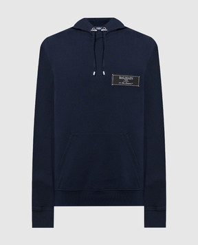 Balmain Blue hoodie with logo patch DH1JT047JB53