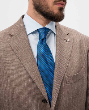 Stefano Ricci Blue tie made of silk in a geometric pattern with crystals CXDD53080
