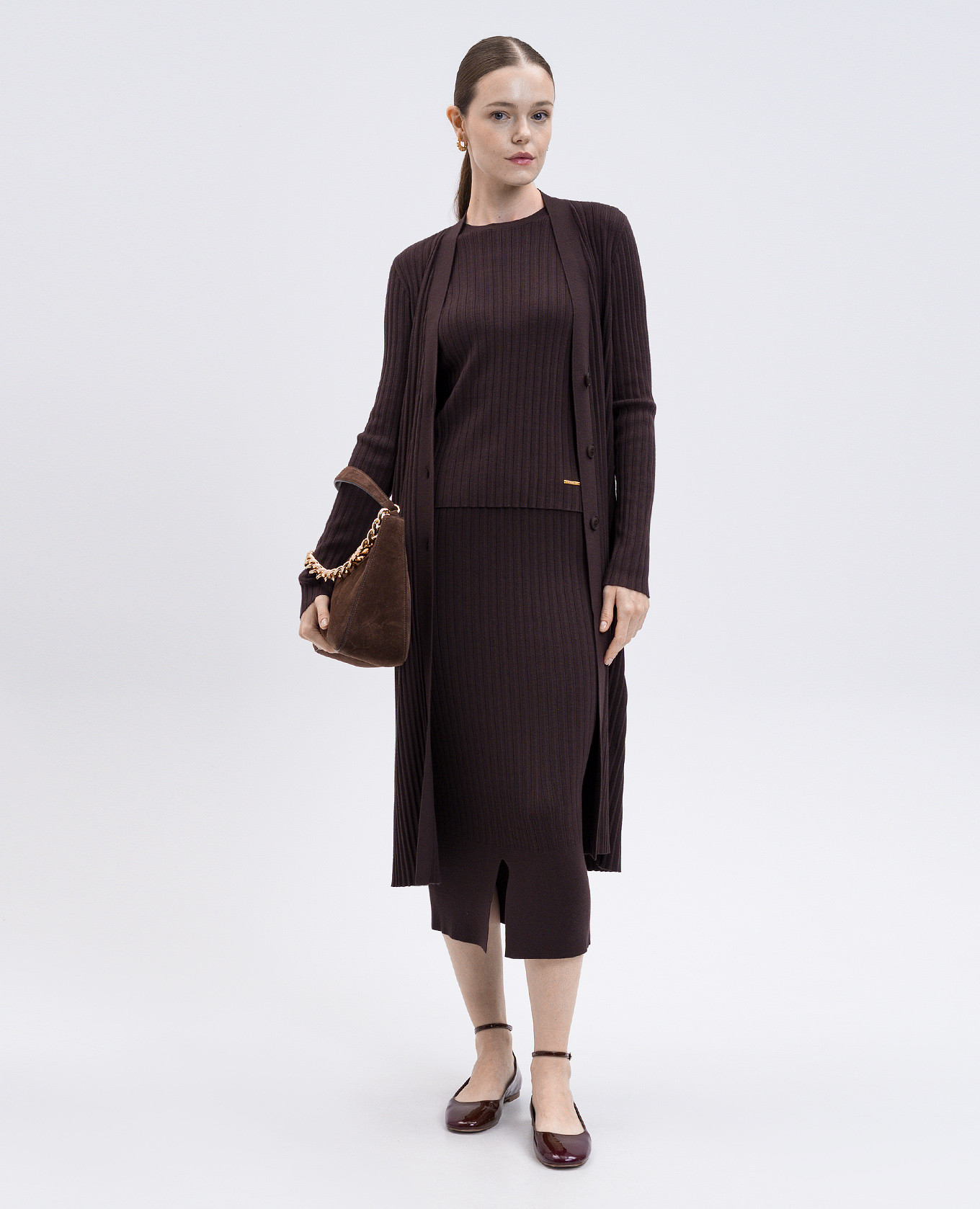 

Brown ribbed cardigan dress Twinset