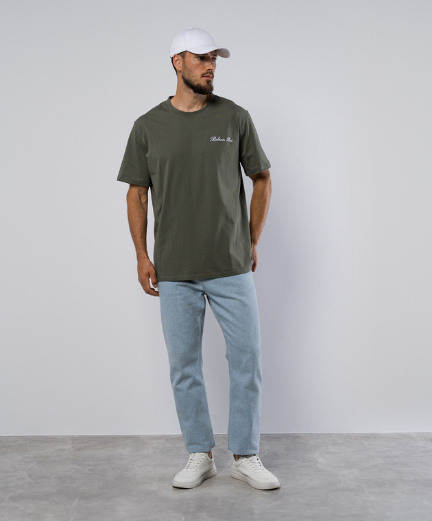 Balmain - Green t-shirt with logo embroidery DH1EG010BC68