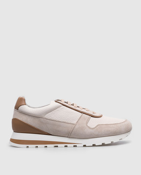 Brunello Cucinelli Beige leather sneakers with logo patch MZUESLA289