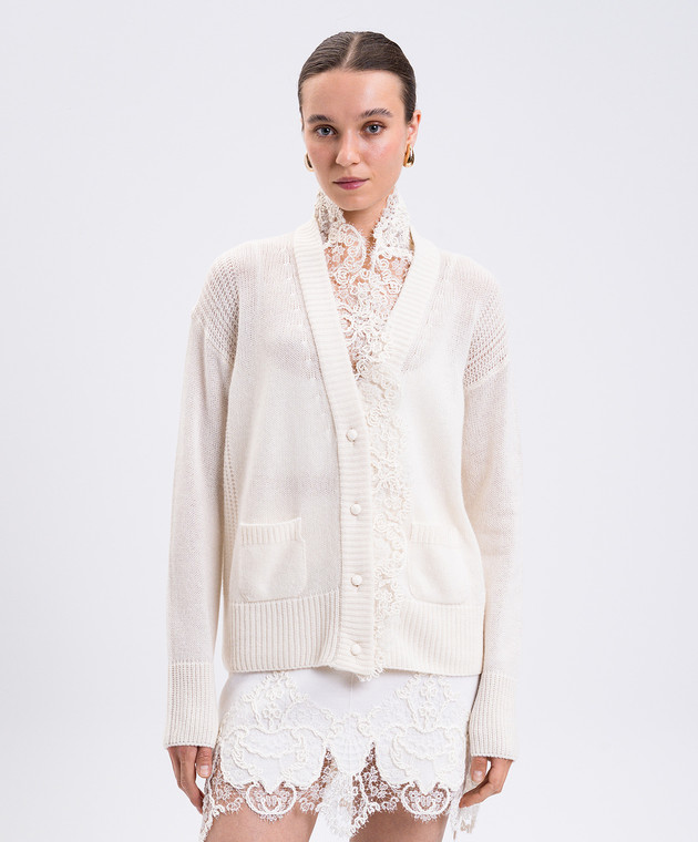 Ermanno Scervino - Beige cashmere cardigan with lace D475N304APKFX