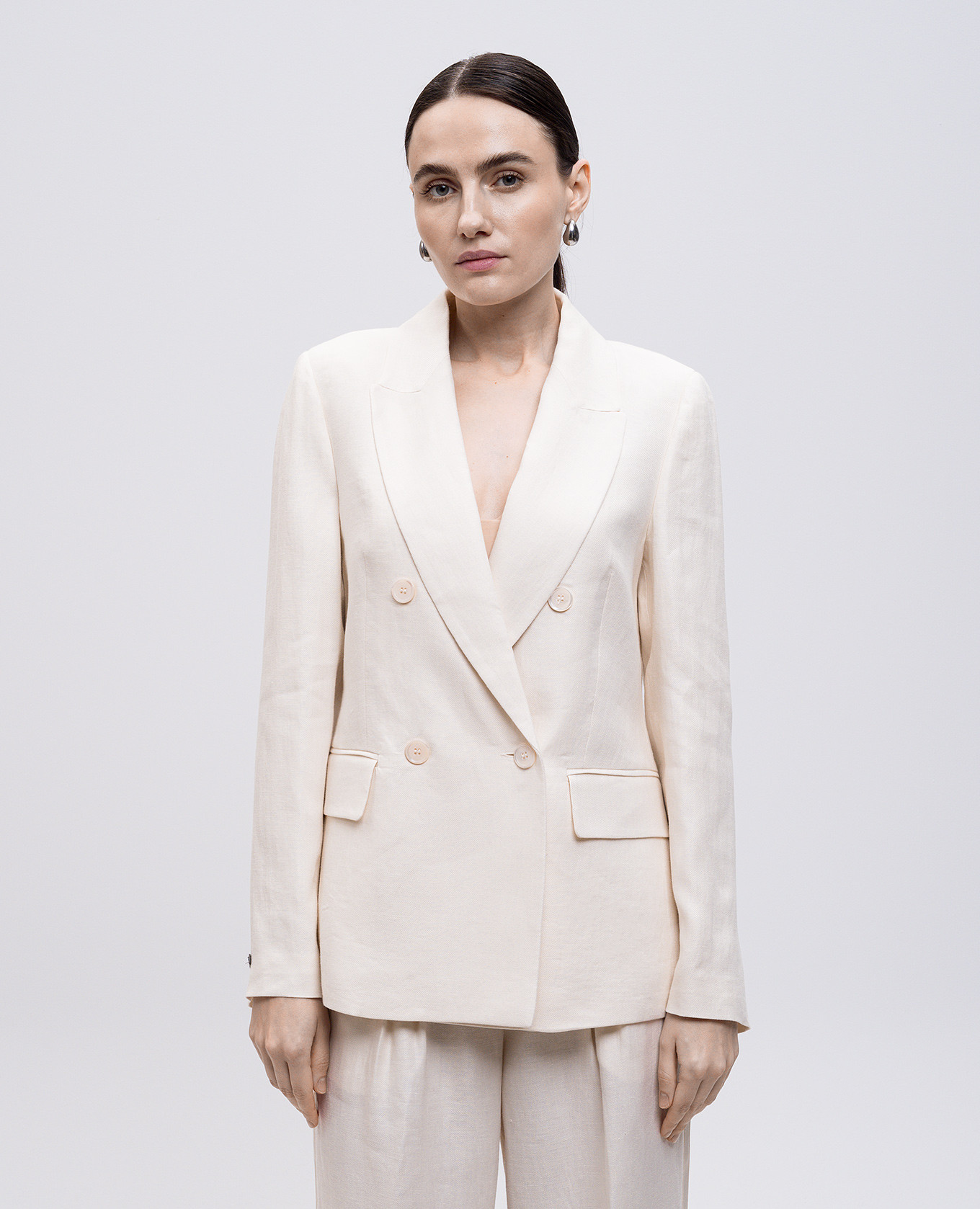 

Beige double-breasted linen jacket Peserico