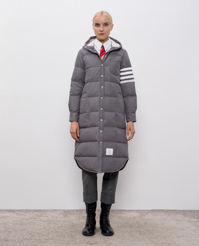 Thom Browne Grey quilted down jacket with branded stripes FOD025X05222