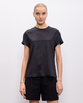 Brunello Cucinelli Black silk top with monil chain M0C59DE310