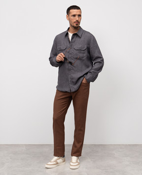 Stefano Ricci Blue linen shirt M1RSDSCAM3L0005Q