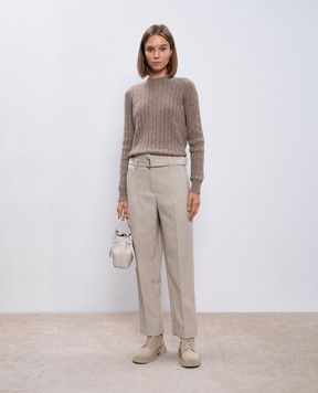 Brunello Cucinelli Beige wool trousers with a monil chain MB129P8762