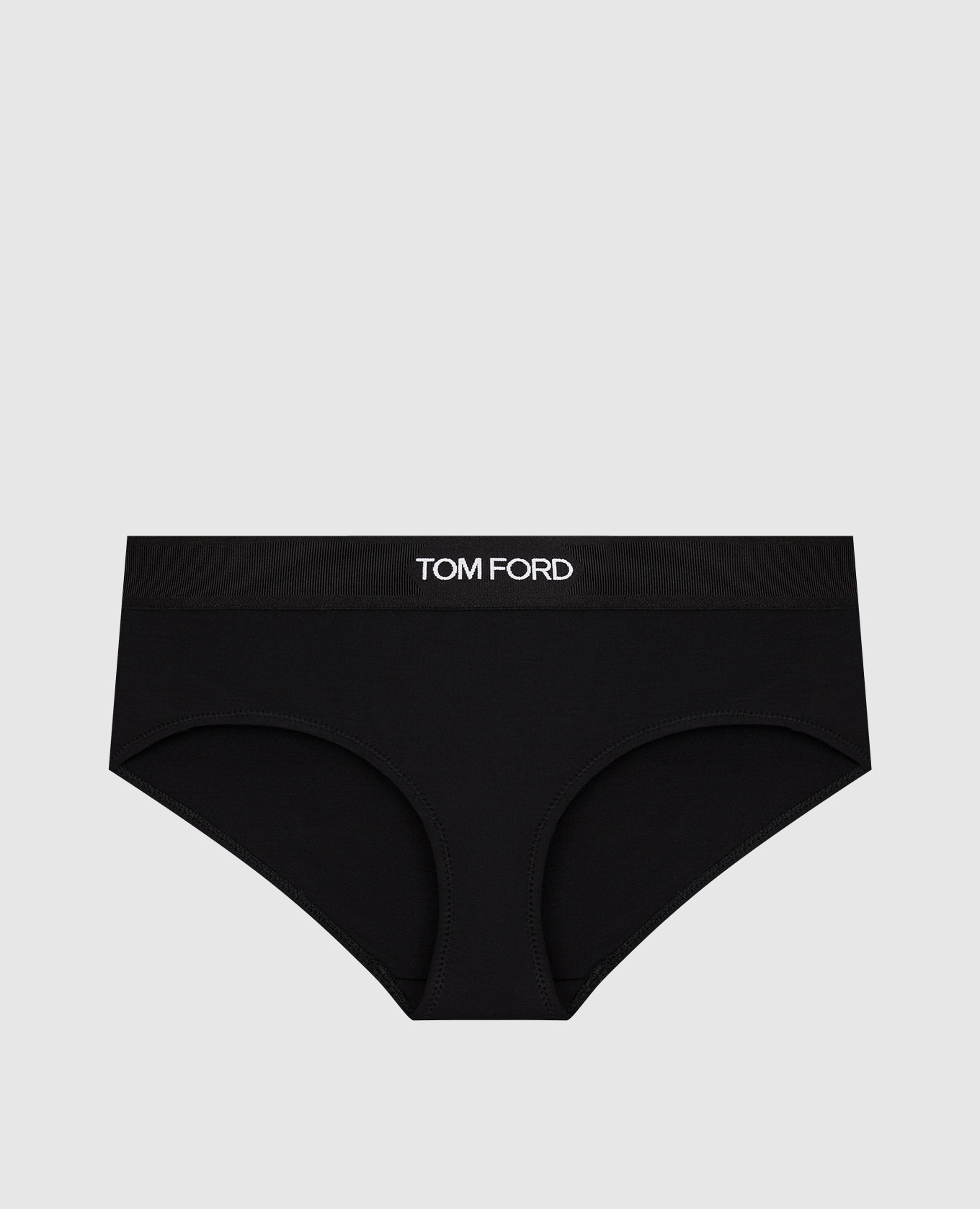 Black briefs with a logo pattern