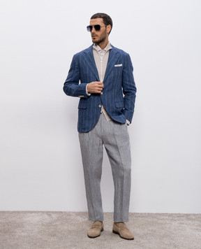 Brunello Cucinelli Beige linen shirt with a pattern MM6891718