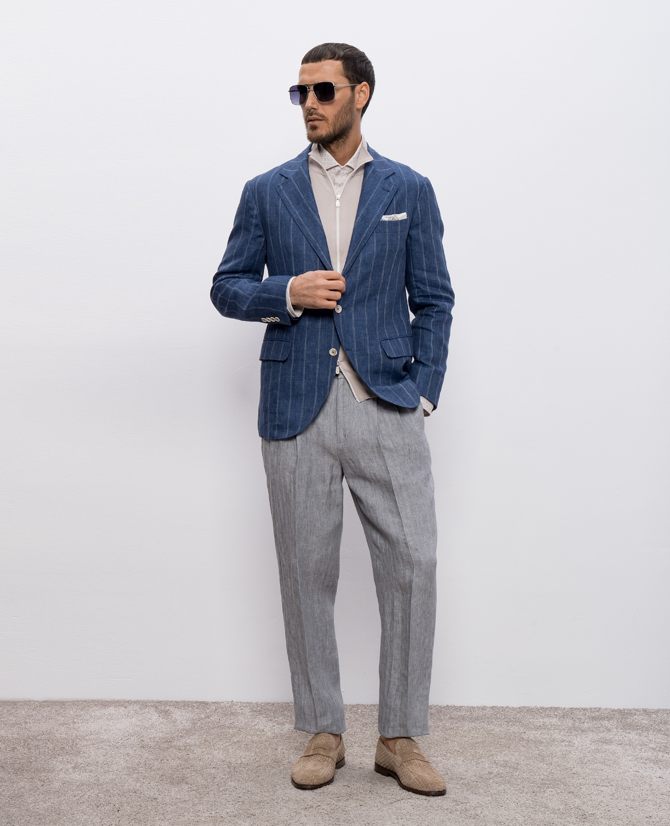Beige linen shirt with a pattern Brunello Cucinelli 2