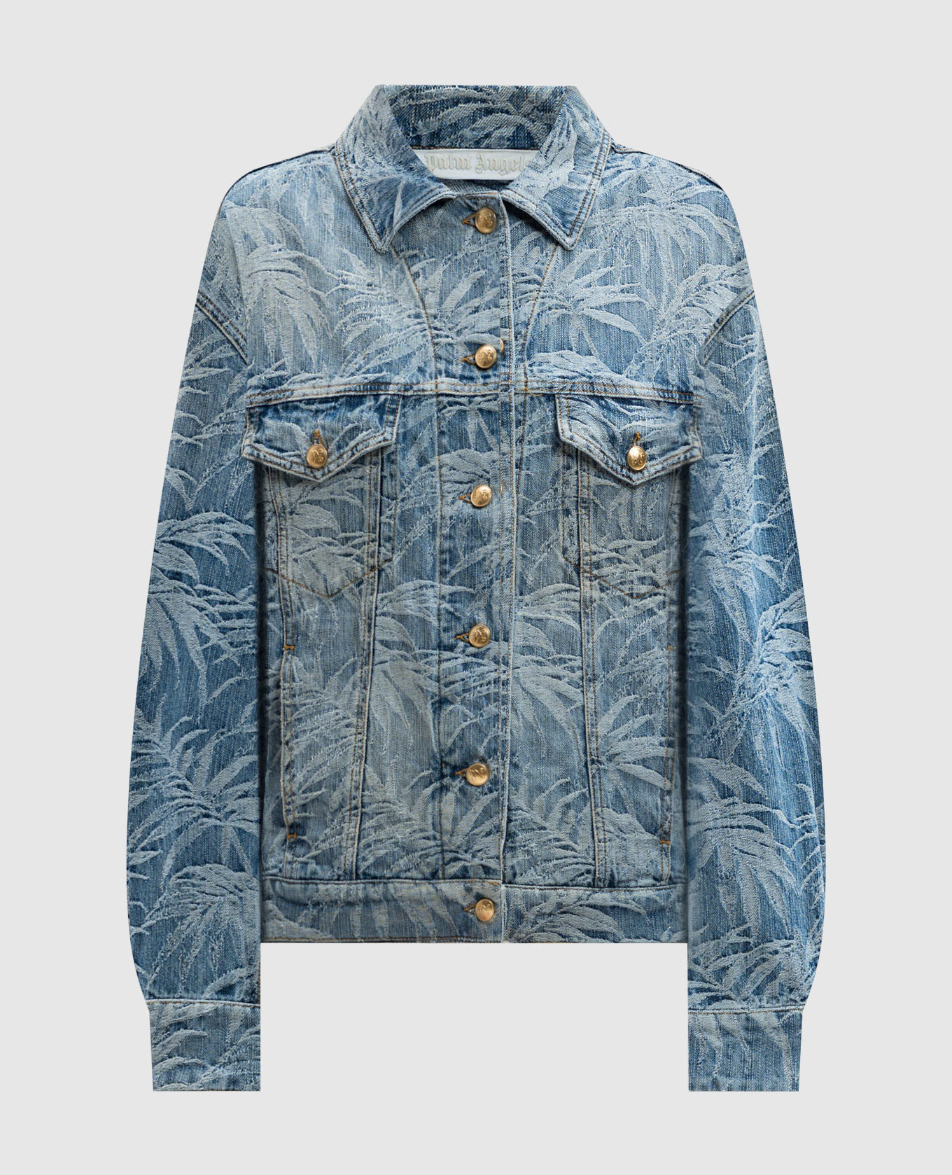 

Blue denim jacket in a branded woven pattern with a vintage effect Palm Angels, Light blue