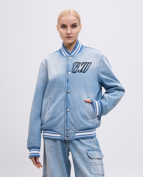 Off-White Blue denim bomber jacket with logo embroidery OWEK006S25DEN001