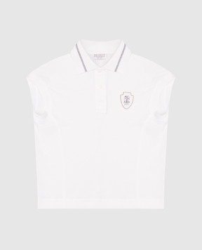 Brunello Cucinelli Children's white polo shirt with logo emblem B0T81T441C