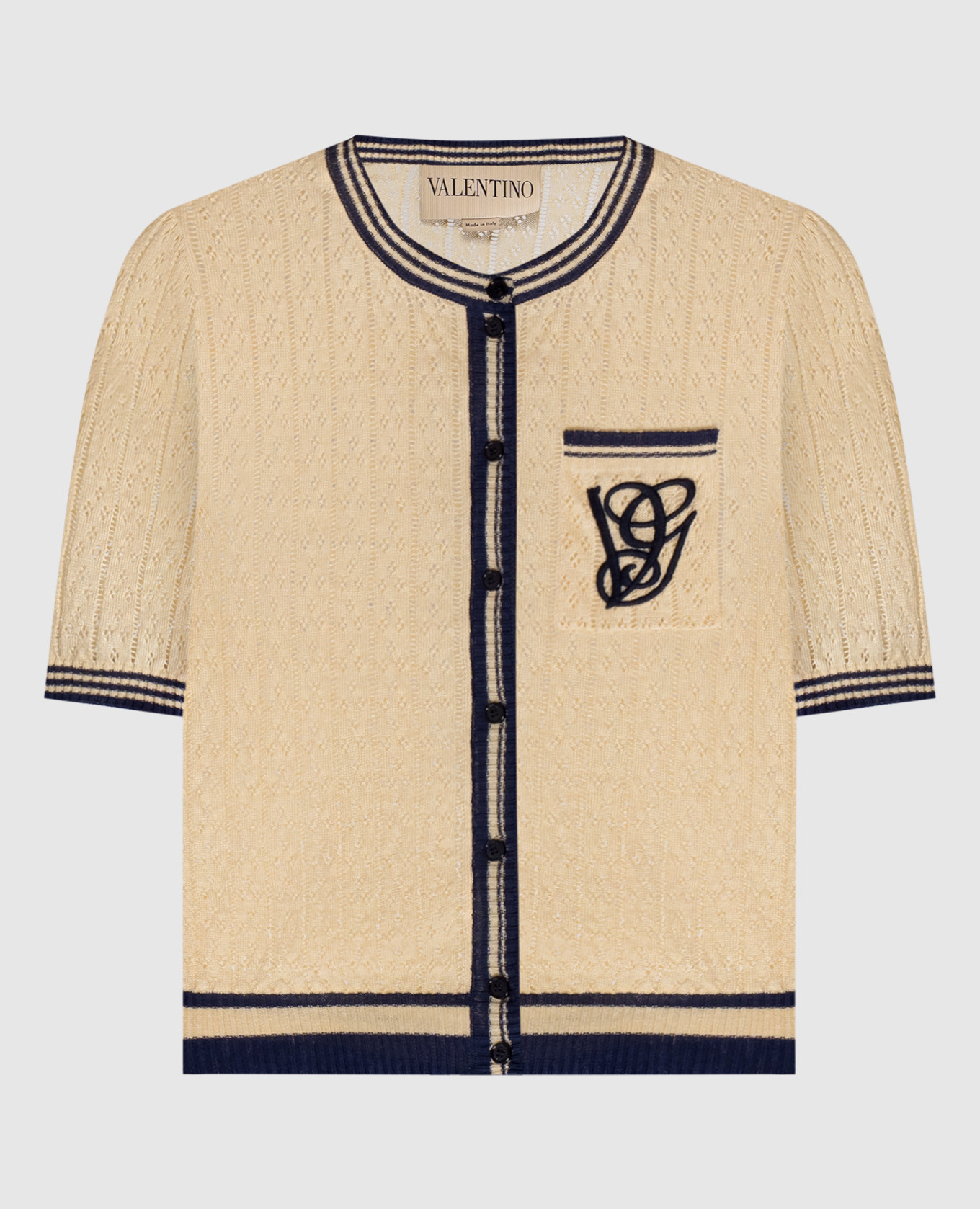 Beige openwork cardigan with linen Valentino