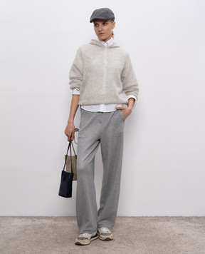 Brunello Cucinelli Gray openwork hoodie with wool MPS732409P