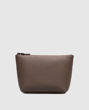 Brunello Cucinelli Pochette in pelle marrone con logo MWEID2716