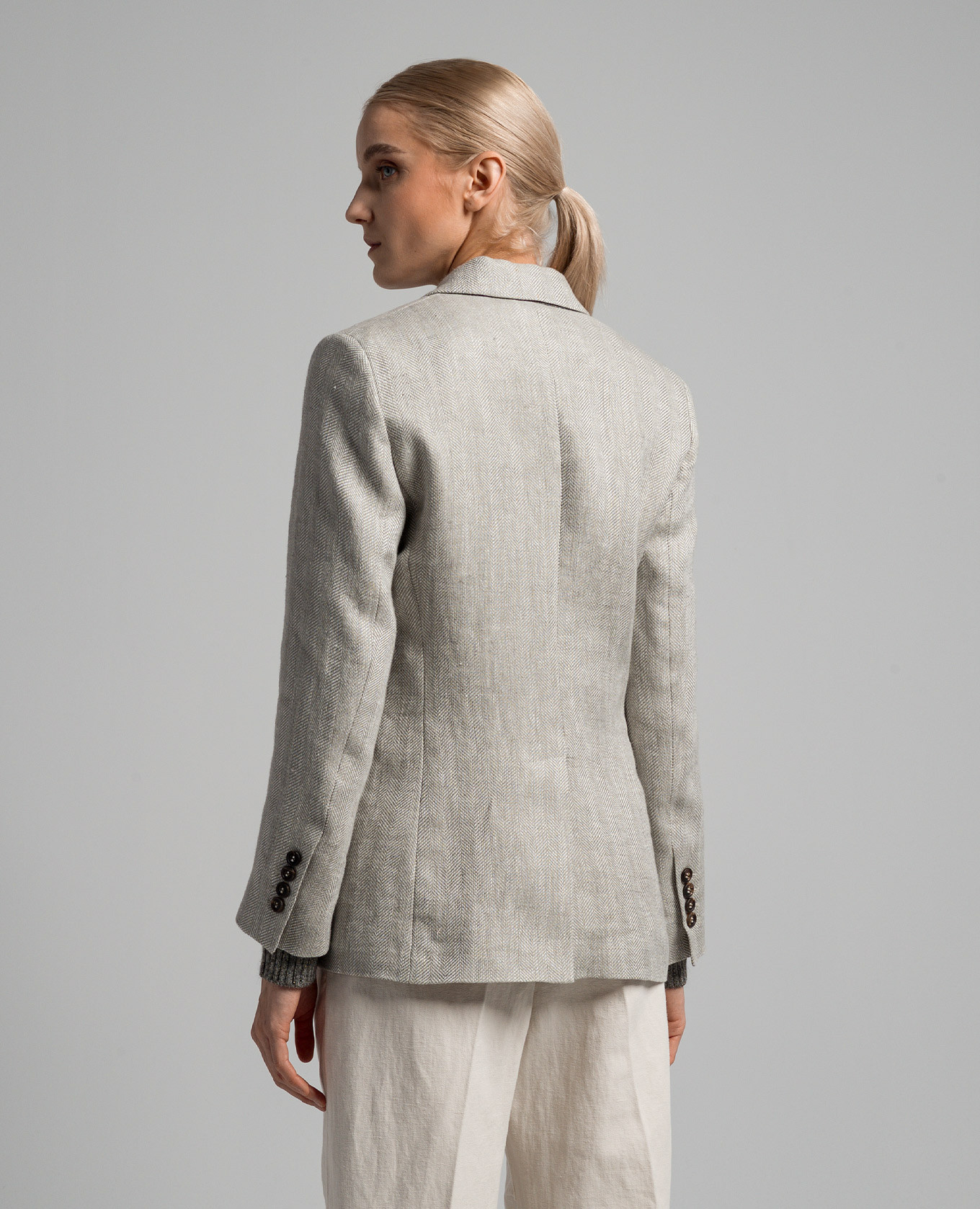 Gray double-breasted linen jacket with monil chain Brunello Cucinelli 4
