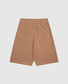 Dolce&Gabbana Children's brown shorts with textured monogram logo embroidery L4JQV1G7O4U26