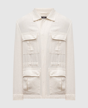 Peserico Beige Sahara linen jacket with logo patch R52230T002622